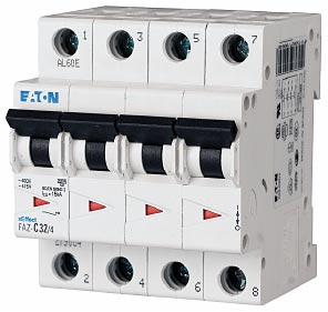 Eaton FAZ-B63/4 UL 1077 DIN Rail Supplementary Protectors - B Curve (3–5X In Current Rating) — Designed for Resistive or Slightly Inductive Loads