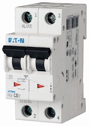 Eaton FAZ-K10/2 UL 1077 DIN Rail Supplementary Protectors - B Curve (3–5X In Current Rating) — Designed for Resistive or Slightly Inductive Loads