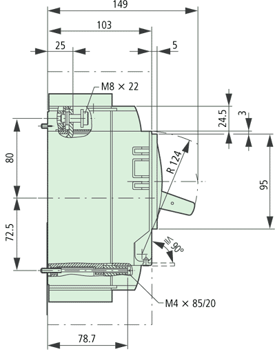 NZMB2-AF15-NA Circuit Breaker Side Dimensions