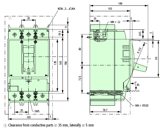 NZMN2-A100-BT-NA Dimensions