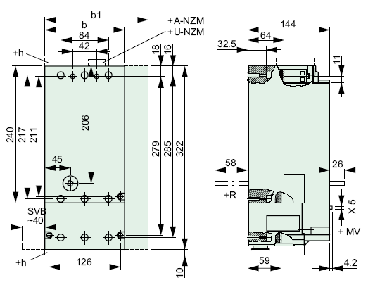 NZMH9-250/ZM9A-70-800-CNA Circuit Breaker Dimensions