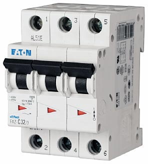 Eaton FAZ-K63/3 UL 1077 DIN Rail Supplementary Protectors - B Curve (3–5X In Current Rating) — Designed for Resistive or Slightly Inductive Loads