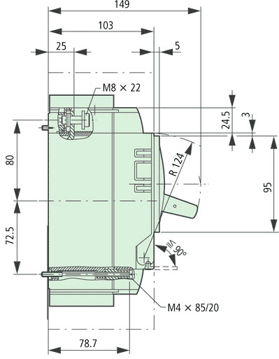 NZMB2-A200-BT-NA Circuit Breaker Dimensions