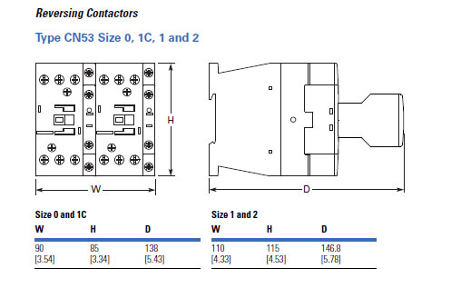 CN53CN011 Reversing Contactor Dimensions